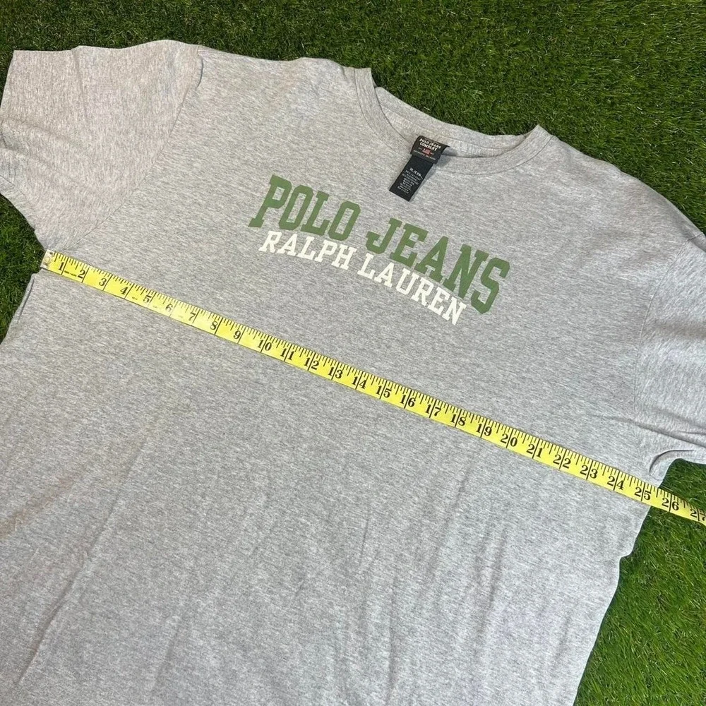 Polo Jeans Ralph Lauren Spell Out Logo T Shirt Gray Flag Sleeve Mens XL Tee
